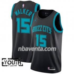 Camiseta Niños Charlotte Hornets Kemba Walker 15 2018-19 Jordan Brand City Edition Negro Swingman